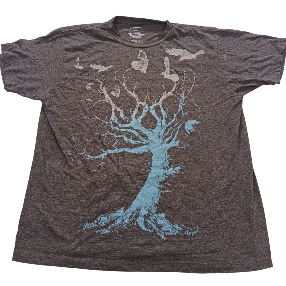 Tony Hawk Mens Large Charcoal Gray Graphic Tee Tree Birds Skate T-Shirt L